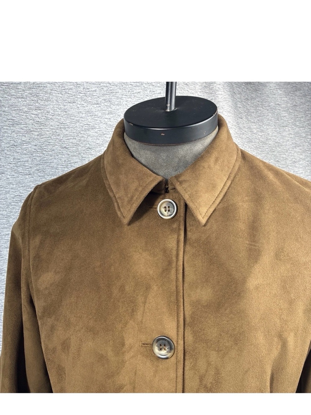 Jones NY Brown Trench Women XL Rich Earthy Brown Vegan Faux Suede Strong Femme - Picture 7 of 15